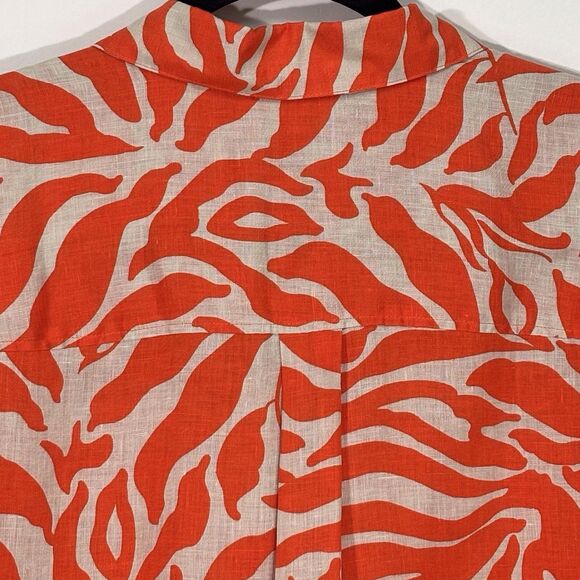 Chicos Linen Button-Up Shirt No iron Blood Orange Tan Palms Size 3 XL NWT - Picture 6 of 11
